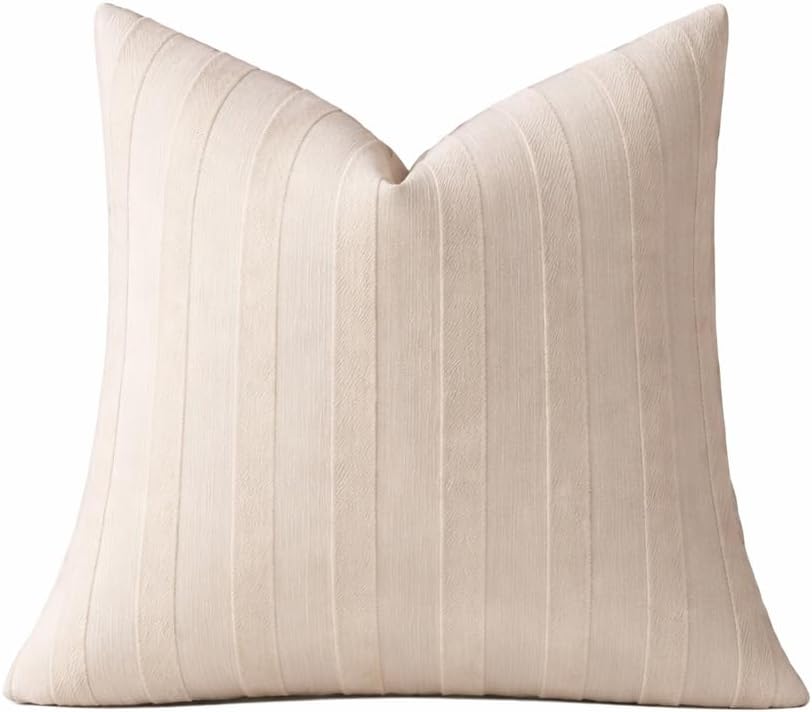 Light Beige Textured Striped Throw Pillow Cover 18" X 18" 2-Pack