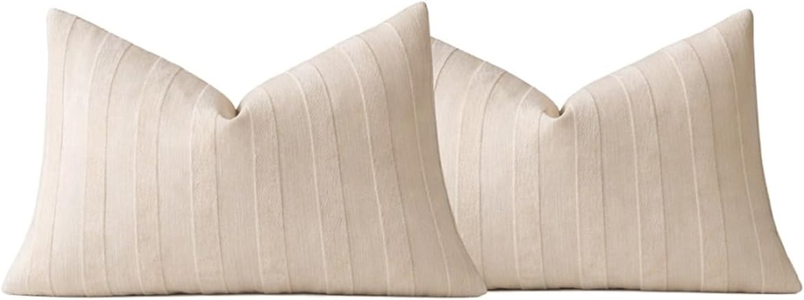 Light Beige Textured Striped Throw Pillow Cover 18" X 18" 2-Pack