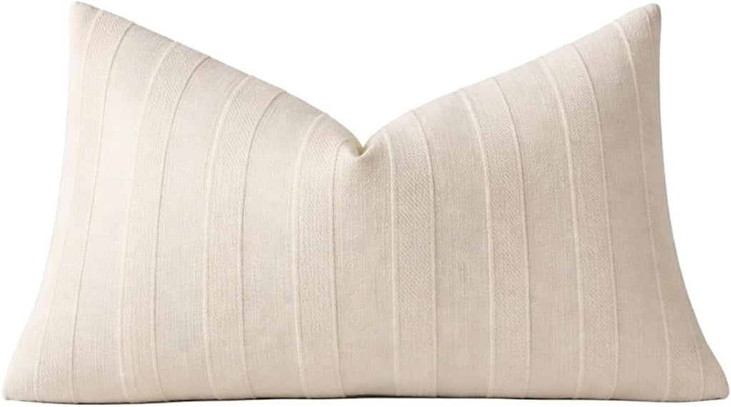 Light Beige Textured Striped Throw Pillow Cover 18" X 18" 2-Pack