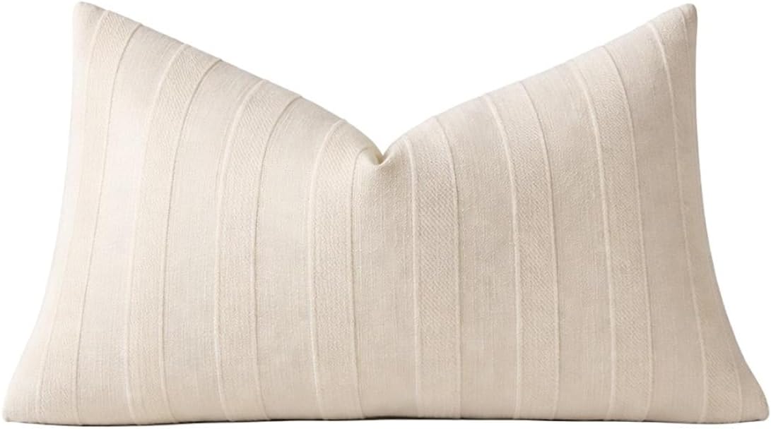 Light Beige Textured Striped Throw Pillow Cover 18" X 18" 2-Pack