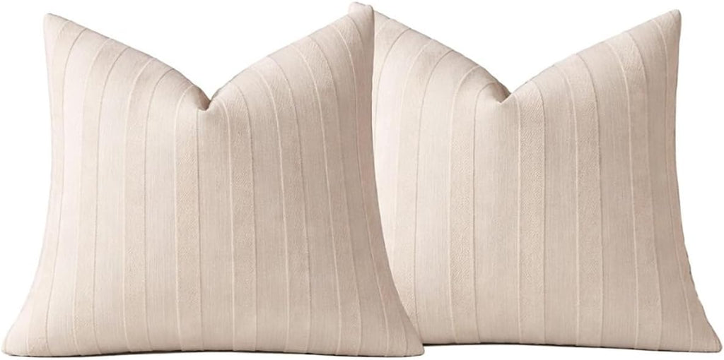 Light Beige Textured Striped Throw Pillow Cover 18" X 18" 2-Pack