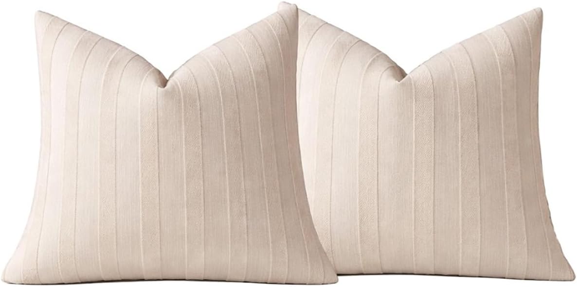 Light Beige Textured Striped Throw Pillow Cover 18" X 18" 2-Pack
