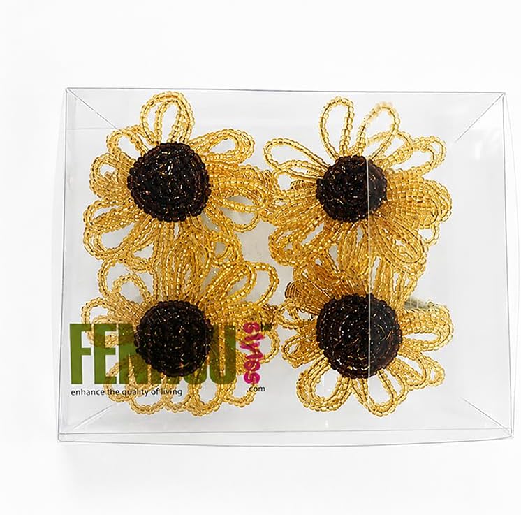 Beaded Sunflower Napkin Rings, Set of 4