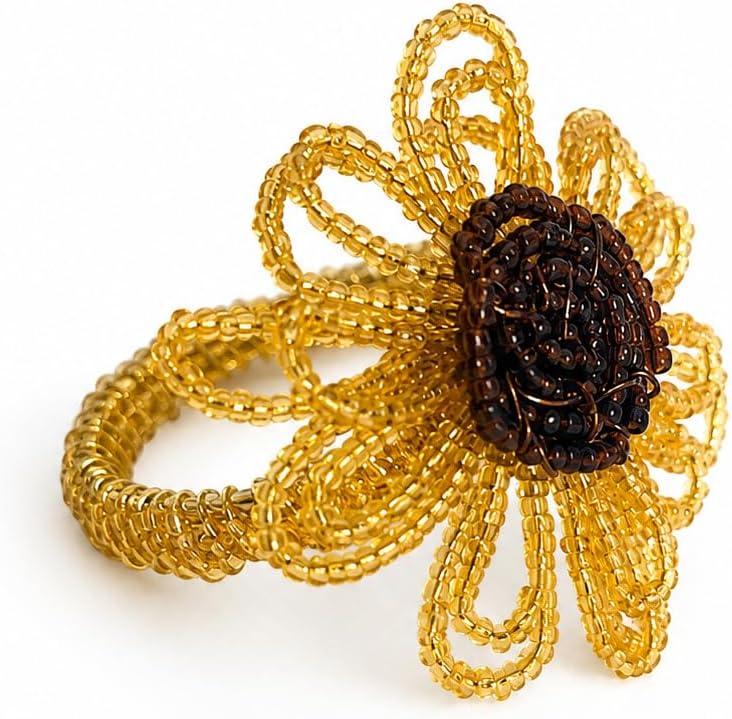 Beaded Sunflower Napkin Rings, Set of 4