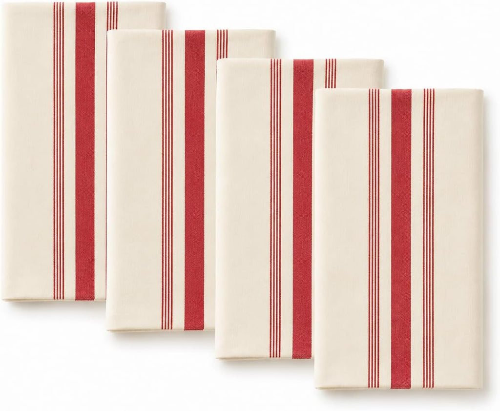 Cotton Cloth Napkins with Red Striped 20" X 20", Set of 4