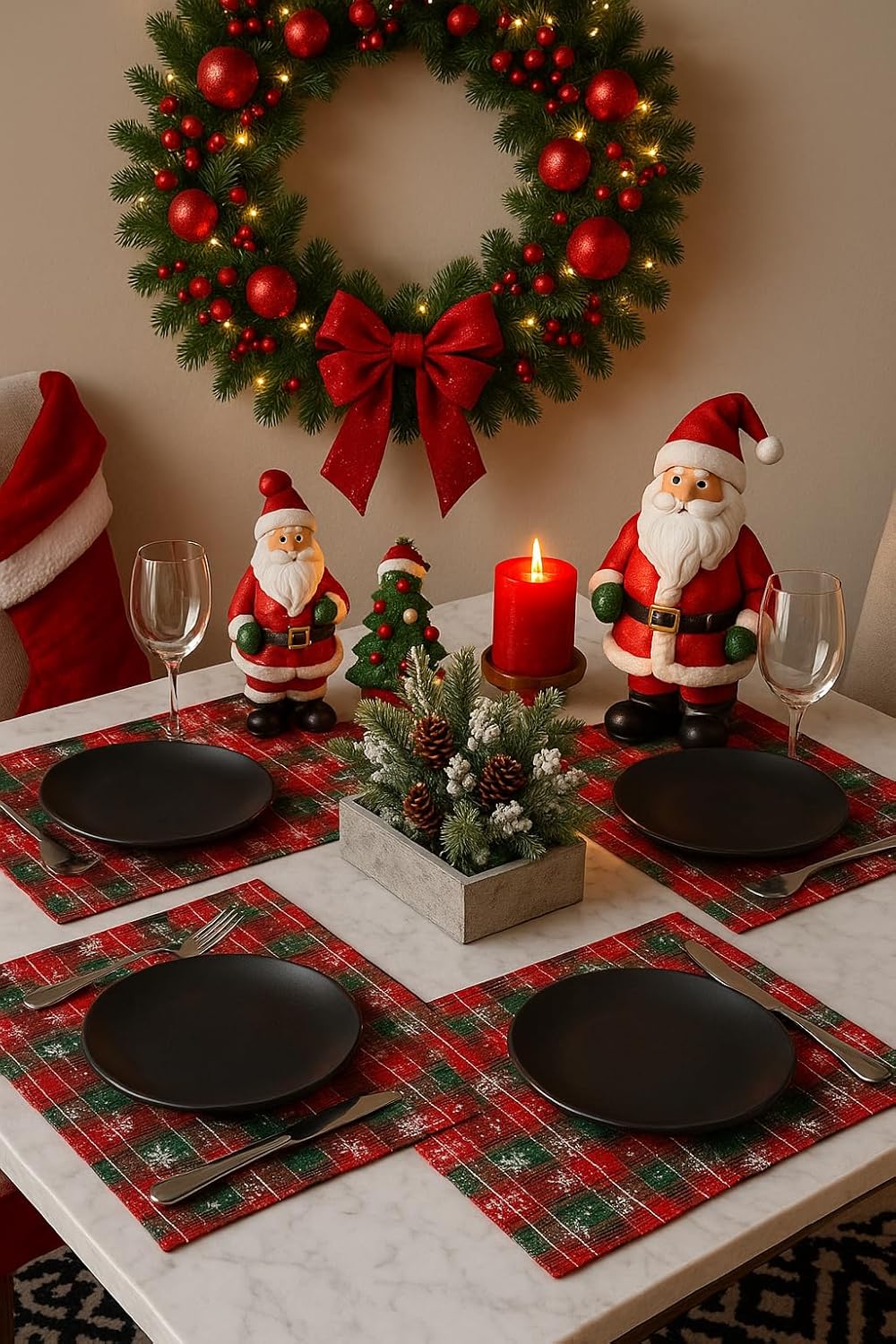 Plaid Snowflakes Holiday Placemats 13" X 18", Set of 4