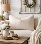 Light Beige Textured Striped Throw Pillow Cover 18" X 18" 2-Pack