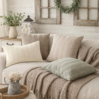 Light Beige Textured Striped Throw Pillow Cover 18" X 18" 2-Pack