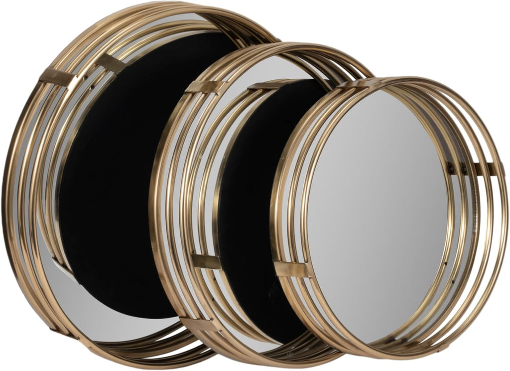 Round Mirrored Trays, Gold 3 Pc Set