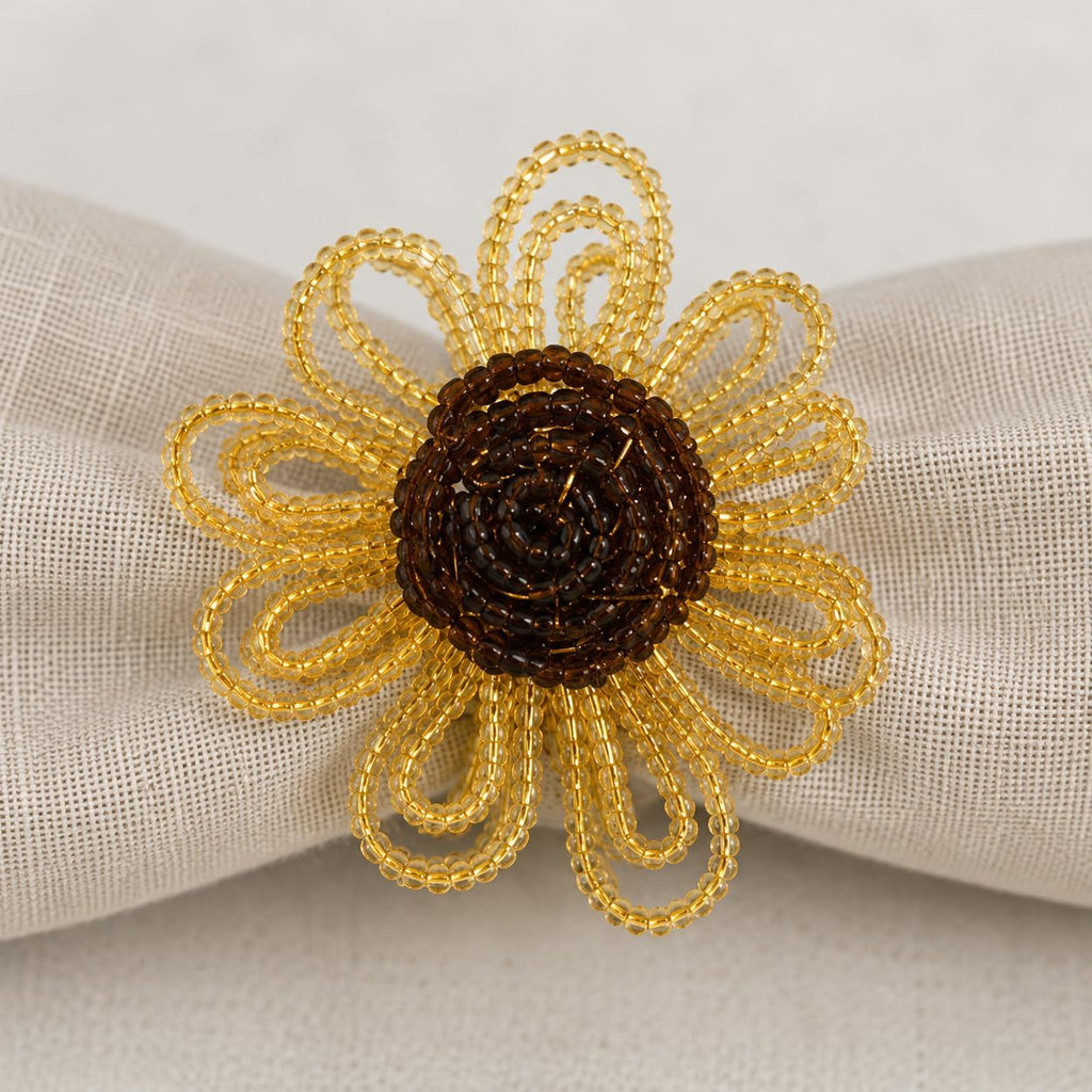 Beaded Sunflower Napkin Rings, Set of 4