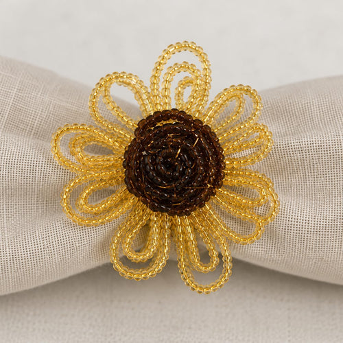 Beaded Sunflower Napkin Rings, Set of 4