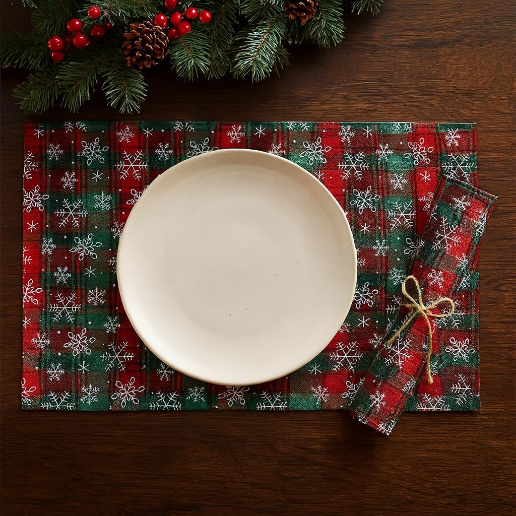 Plaid Snowflakes Holiday Placemats 13" X 18", Set of 4