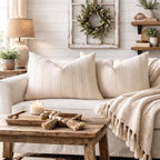 Light Beige Textured Striped Throw Pillow Cover 18" X 18" 2-Pack
