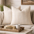 Light Beige Textured Striped Throw Pillow Cover 18" X 18" 2-Pack