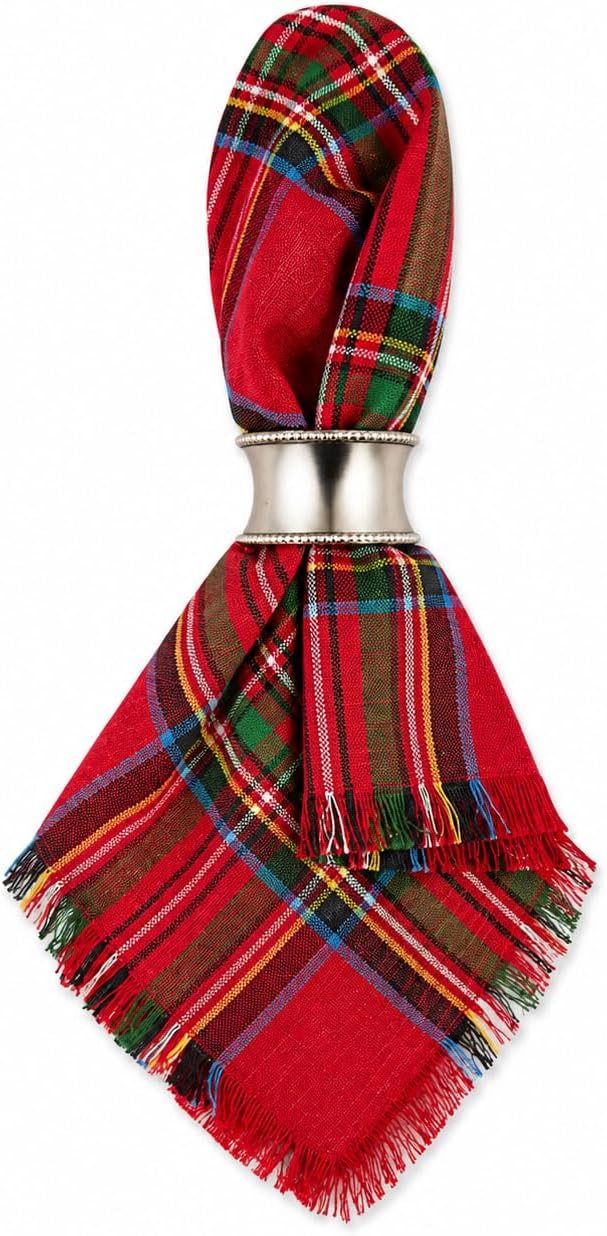 Christmas Tartan Cloth Napkins with Fringe 20" X 20", Set of 4