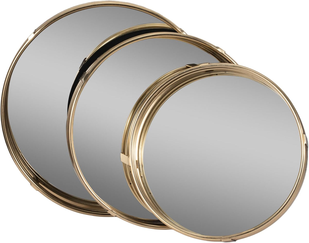 Round Mirrored Trays, Gold 3 Pc Set
