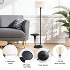 Dimmable Floor Lamp with Side Table | 57.5" Vintage Standing Light, Foot Switch & Bulb Included
