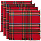 Christmas Tartan Cloth Napkins with Fringe 20" X 20", Set of 4