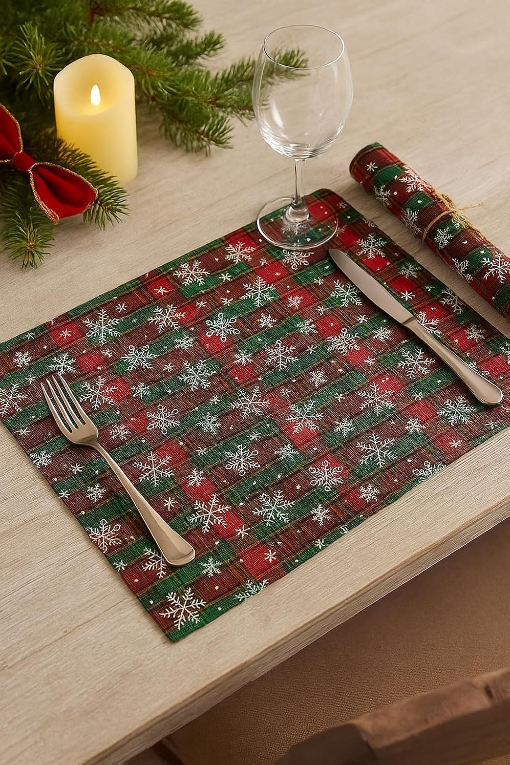 Plaid Snowflakes Holiday Placemats 13" X 18", Set of 4