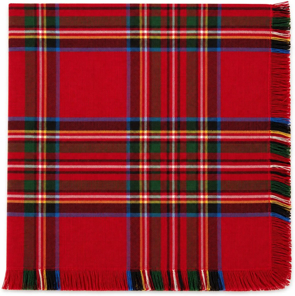 Christmas Tartan Cloth Napkins with Fringe 20" X 20", Set of 4
