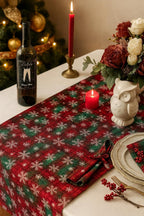 Plaid Christmas Table Runner with White Snowflakes 13" X 73"