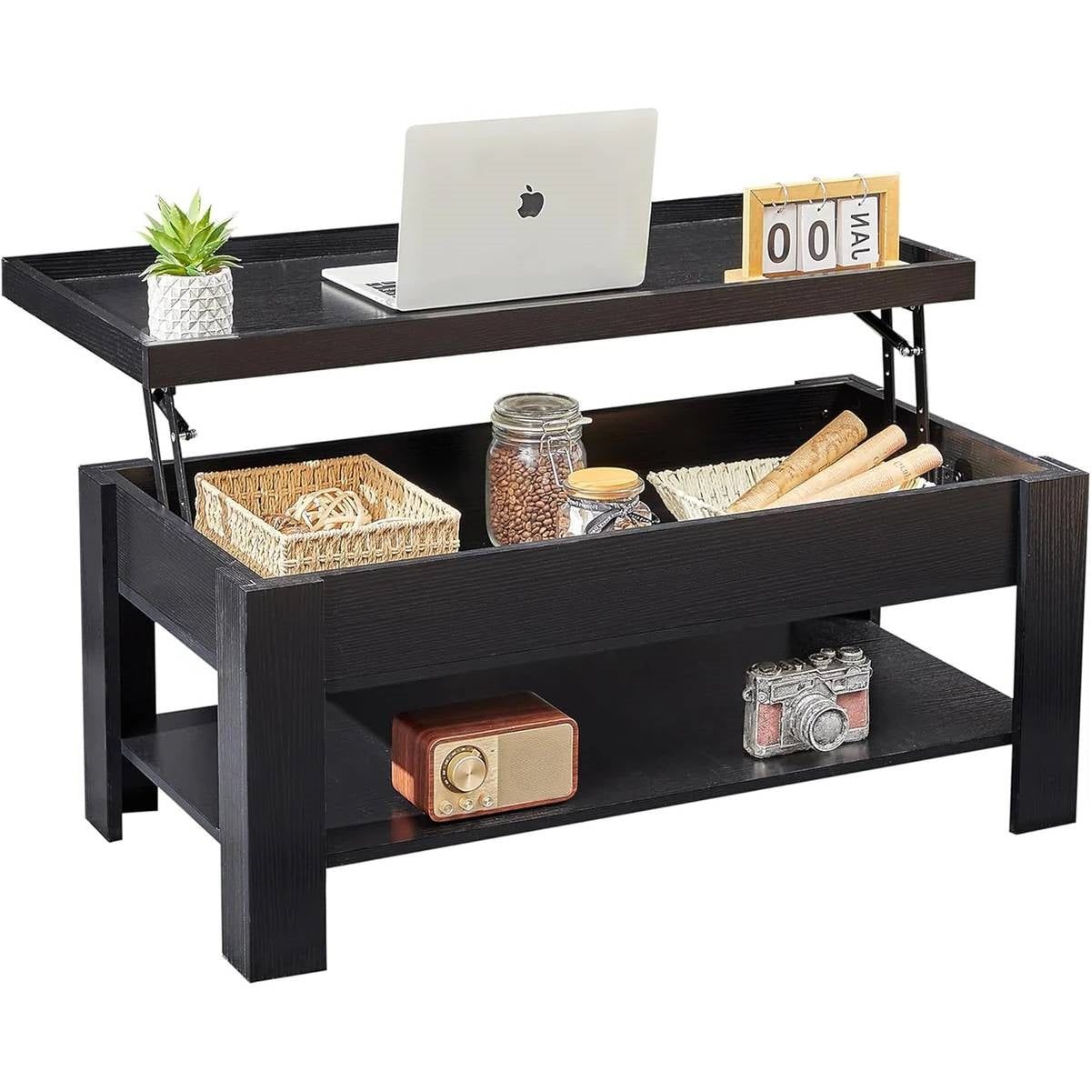 Modern Lift Top Coffee Table Black Wood Finish