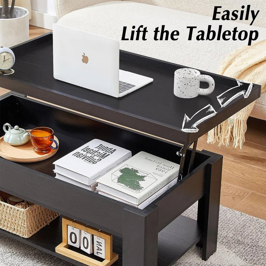 Modern Lift Top Coffee Table Black Wood Finish