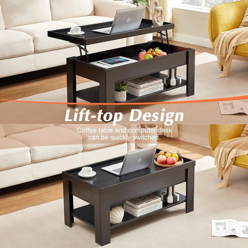 Modern Lift Top Coffee Table Black Wood Finish