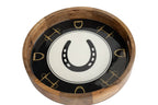 Huntley Equestrian Horseshoe and Bit Round Wooden Tray