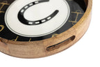 Huntley Equestrian Horseshoe and Bit Round Wooden Tray