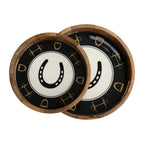 Huntley Equestrian Horseshoe and Bit Round Wooden Tray