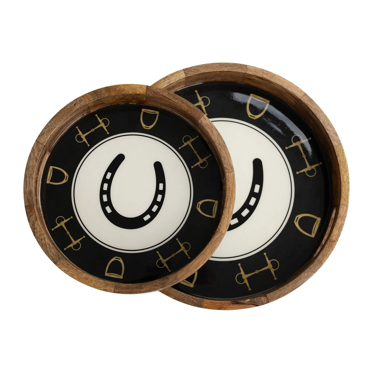 Huntley Equestrian Horseshoe and Bit Round Wooden Tray