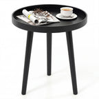 Mid Century Modern Round Side Sofa Coffee Table with Wooden Tray