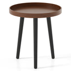 Mid Century Modern Round Side Sofa Coffee Table with Wooden Tray