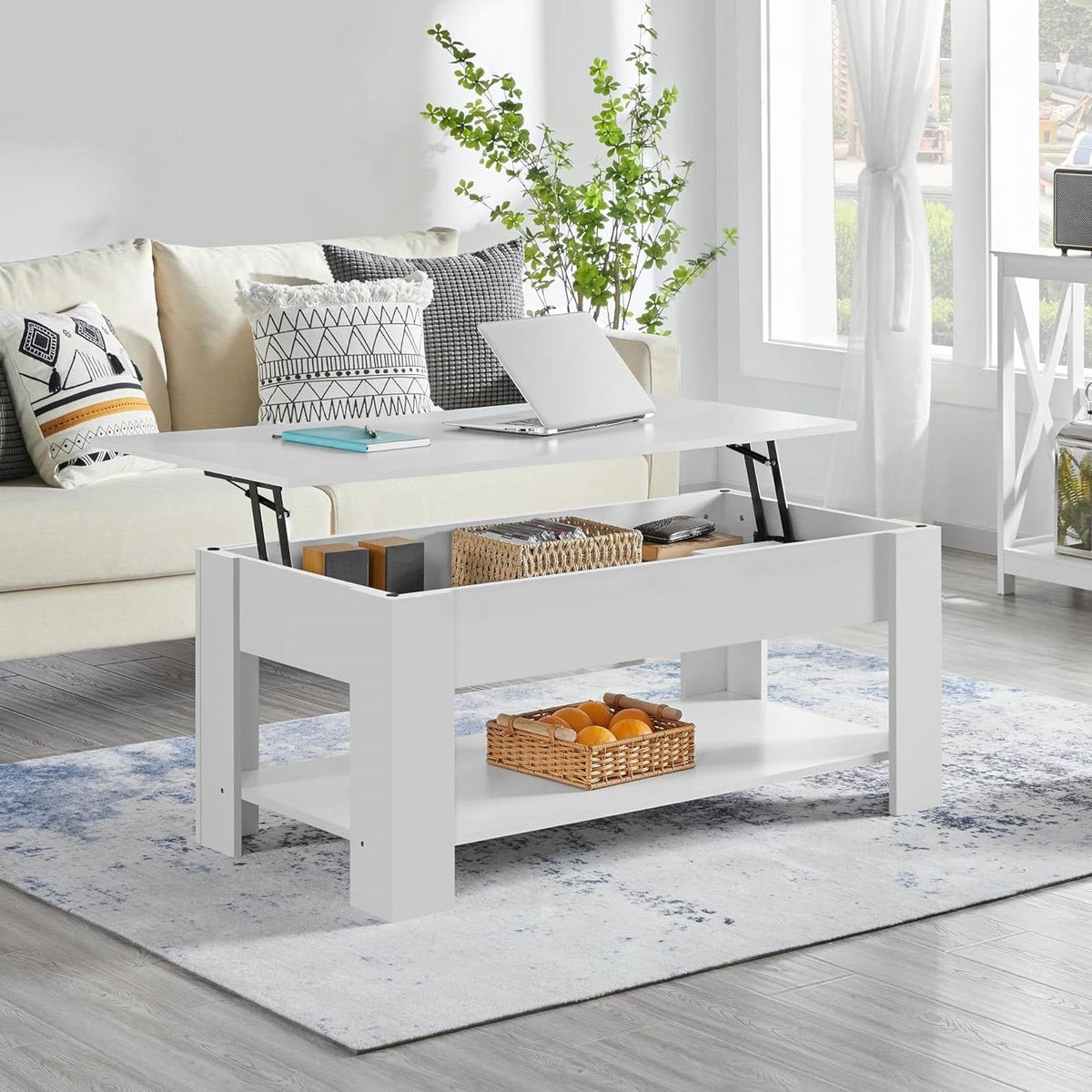 Lift-Top Coffee Table White Wood Finish