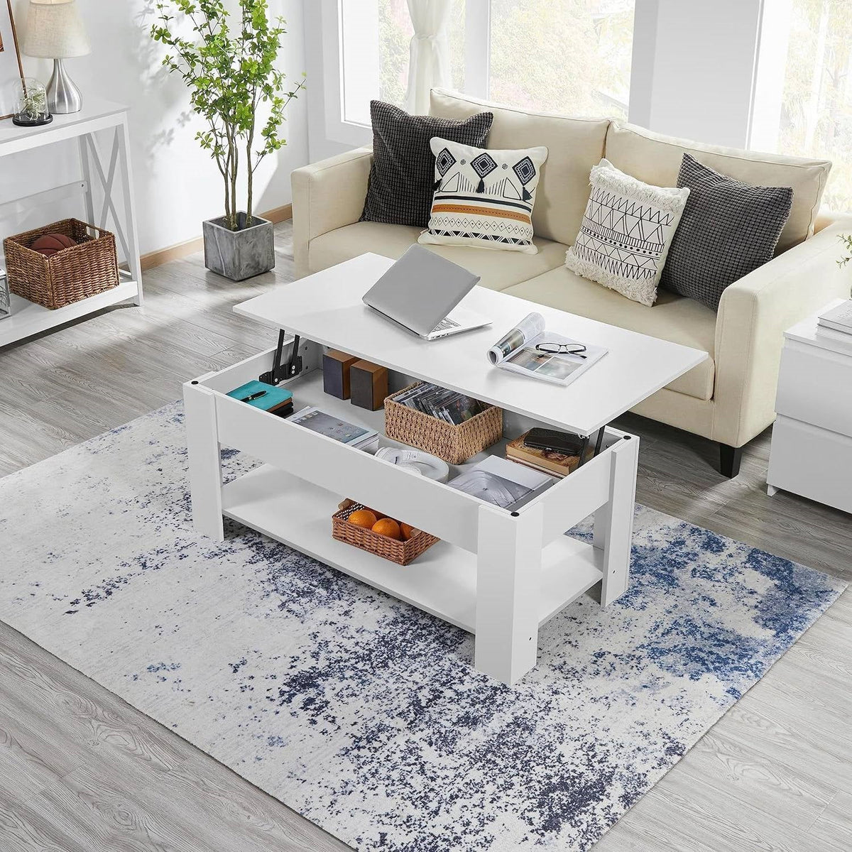 Lift-Top Coffee Table White Wood Finish