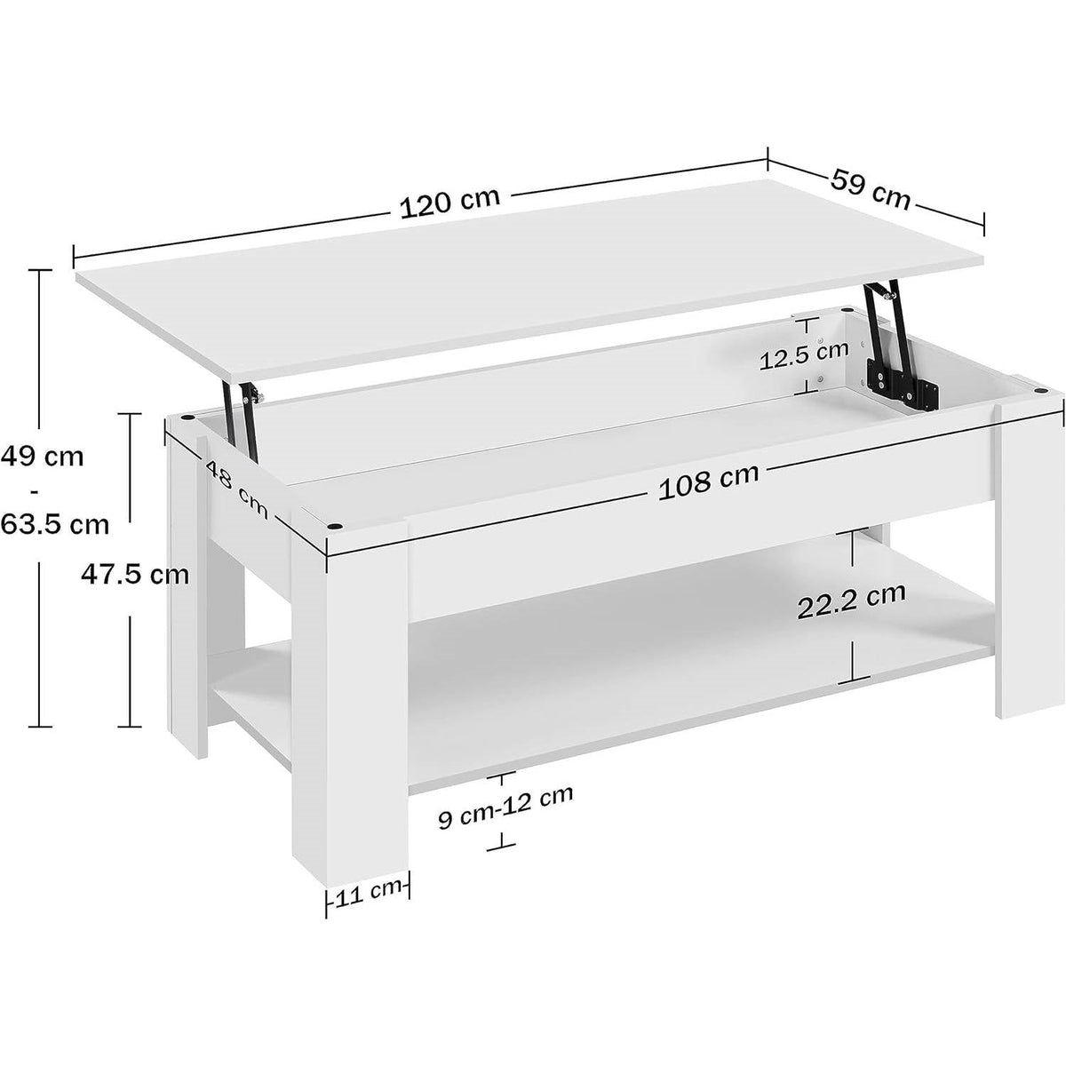 Lift-Top Coffee Table White Wood Finish